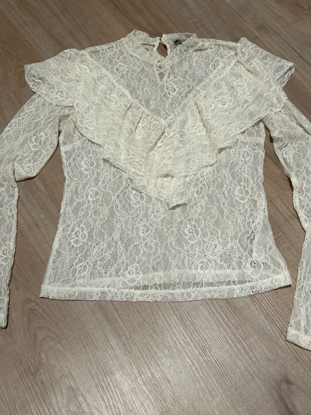 Forever 21 Cream Lace Ruffle High-Neck Blouse